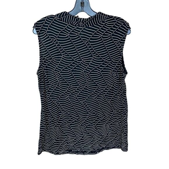 Dana Buchman Blouse V Neck Black White Textured Leaf Print Sleeveless Large - Picture 2 of 9